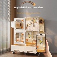 Cage à oiseaux transparente en métal, cage à perroquets pour usage domestique, extra-large, anti-éclaboussures, décorative, style villa luxueuse pour perruches et calopsites