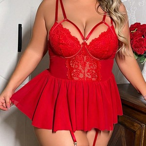 Lingerie sexy grande taille européenne et américaine, dentelle transparente, jupe, string, nuisette - Product Image 1