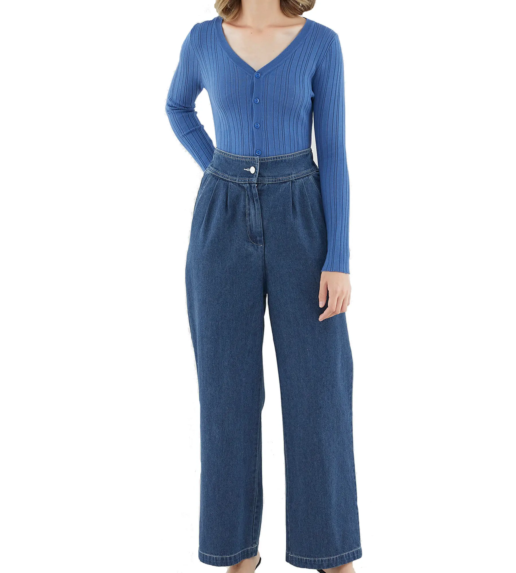 Pantalon en Denim bleu foncé décontracté, personnalisé, de qualité supérieure, ample, lavé, à jambes larges, pour femmes