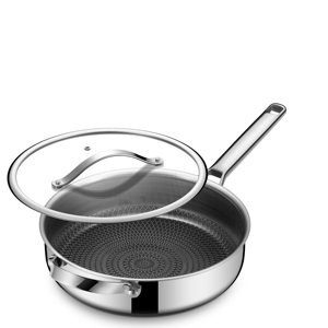 Sartén Profunda de Triple Capa con Tapa de Vidrio, Apta <span class=keywords><strong>para</strong></span> Todo Tipo de Cocinas, Segura <span class=keywords><strong>para</strong></span> <span class=keywords><strong>Horno</strong></span>, Sartén Multiusos con Tapa - Product Image 1