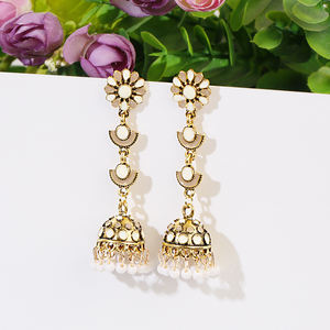 Mehrfarbige indische Jhumki-Ohrringe für Frauen mit geschnitzter Blume Long Dangle Afghan Egypt Turkish Gypsy Jewelry für Hochzeiten - Product Image 3