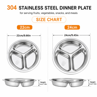 Plato de Acero Inoxidable 304 de Grado Alimenticio, Duradero, Pulido, con Tres Compartimentos, Diseño Clásico, Plato para Jardín de Niños