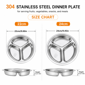 <span class=keywords><strong>Assiette</strong></span> <span class=keywords><strong>à</strong></span> trois compartiments en acier inoxydable 304 de qualité alimentaire, durable, polie, motif uni, design classique, <span class=keywords><strong>assiette</strong></span> <span class=keywords><strong>pour</strong></span> la maternelle - Product Image 2