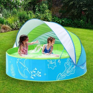 Piscine ronde gonflable avec auvent pare-soleil pour enfants, jeux aquatiques en plein air, matériau PVC bleu ciel - Product Image 2