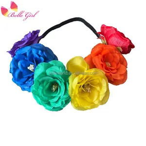 BELLEWORLD custom color fashionable girls princess crown headband artificial rose sun flower wreath headband crown for wedding