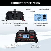 Chargeur de batterie de voiture 12V/20A 24V/10A Chargeur de batterie au lithium pour bateau moto tondeuse à gazon Batterie au plomb ou batterie au lithium