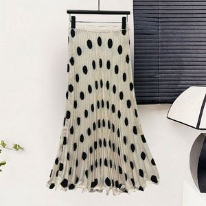 <span class=keywords><strong>Jupe</strong></span> mi-longue plissée taille haute à pois pour <span class=keywords><strong>femme</strong></span>, coupe droite, effet amincissant, polyvalente, idéale pour l'été - Product Image 2