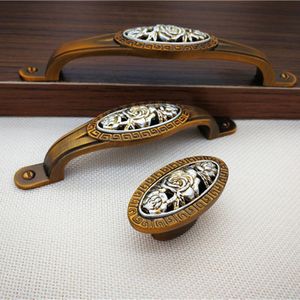 仿古青铜陶瓷橱柜手柄旋钮复古锌合金家具厨房门抽屉陶瓷拉手 - Product Image 2
