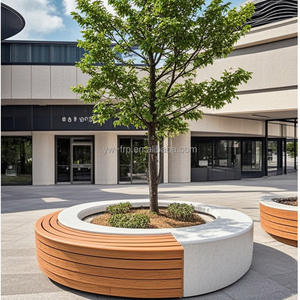 Chaise d'extérieur moderne personnalisable en fibre de verre siège arbre piscine fleur en bois paysage tabouret pour centre commercial parc et patio banc - Product Image 2