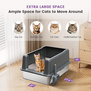 Shenghui XXXL Super Große, Halbgeschlossene Katzenstreu-Toilette aus Edelstahl und Kunststoff, Umweltfreundlich, 70 cm Hoch, 50 cm Breit, 60 L Fassungsvermögen - Product Image 2
