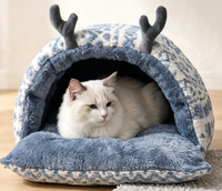 Lit pour chat douillet en forme de grotte, maison pour animaux de compagnie fermée et chaude pour l'hiver, coussin amovible et lavable pour petits chiens et chats