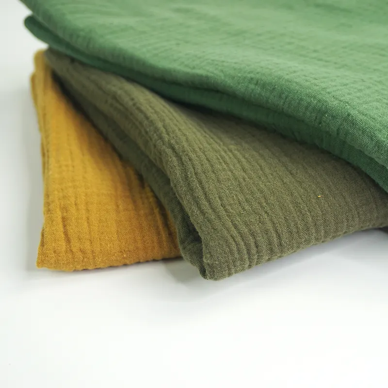 Hochwertige weiche Doppel krepp gaze feste Farben Textur Bio-Baumwolle Seer sucker Stoff für Hemd Unterwäsche Stoff