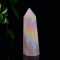 Tour de Reiki en Cristal Ange Aura Points de Quartz Rose Baguette de Méditation Spirituelle Gemme Protection de l'Énergie Tour de Pierre de Cristal Naturel
