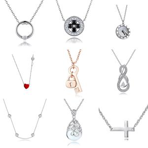 Collares de Plata S925 con Colgante de Corazón Romántico, Girasol, Corona, Lazo, Reloj Redondo, Lágrima, Llave, Luna, Estrella, Hoja y Forma de V8, con Circonita Cúbica - Product Image 3