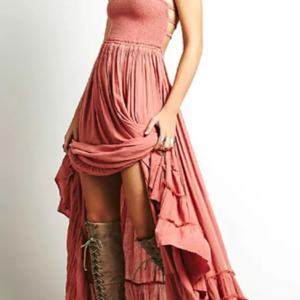 Robe longue fendue personnalisée avec logo, nouveau design, pour les vacances à la plage, style bohème, écologique et lavable, en tissu tissé - Product Image 3