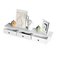 Étagère flottante murale en bois blanc, rangement mural, 3 tiroirs, organisateur rectangulaire 80x15x10cm, multifonctionnel, cuisine, salon