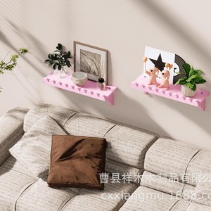 Pink Wooden Wall <b>Shelf</b> Rectangle Floating <b>Shelf</b> With Wooden Support For <b>Bedroom</b> Living Room Decor - Product Image 2