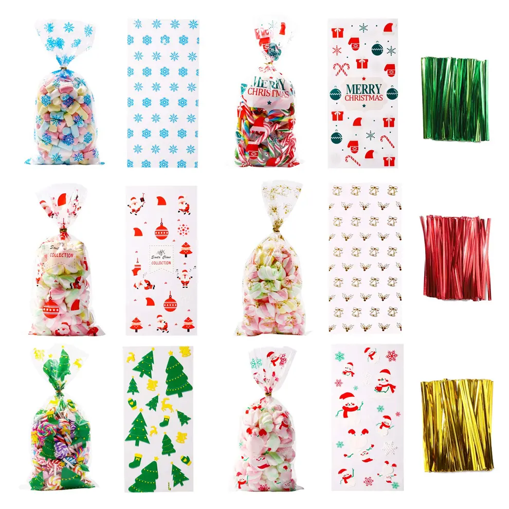 Merry Christmas Treat Candy Bakery Plastic Gift Bags For Birthday Party Snack Wrapping Wedding Gift Party Favor Merry X-mas