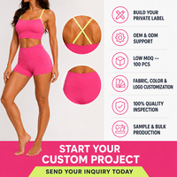 Ensemble de yoga 2 pièces personnalisé pour femme : Soutien-gorge de sport à bretelles croisées contrastées et short taille haute – Tenue de sport et fitness en gros