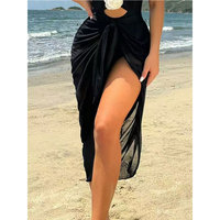 AMCLEVER 2026 Baju Renang Hitam Model Halter Satu Potong dengan Hiasan Bunga 3D & Rok Sarong Transparan Set Pakaian Pantai Elegan Wanita untuk Liburan