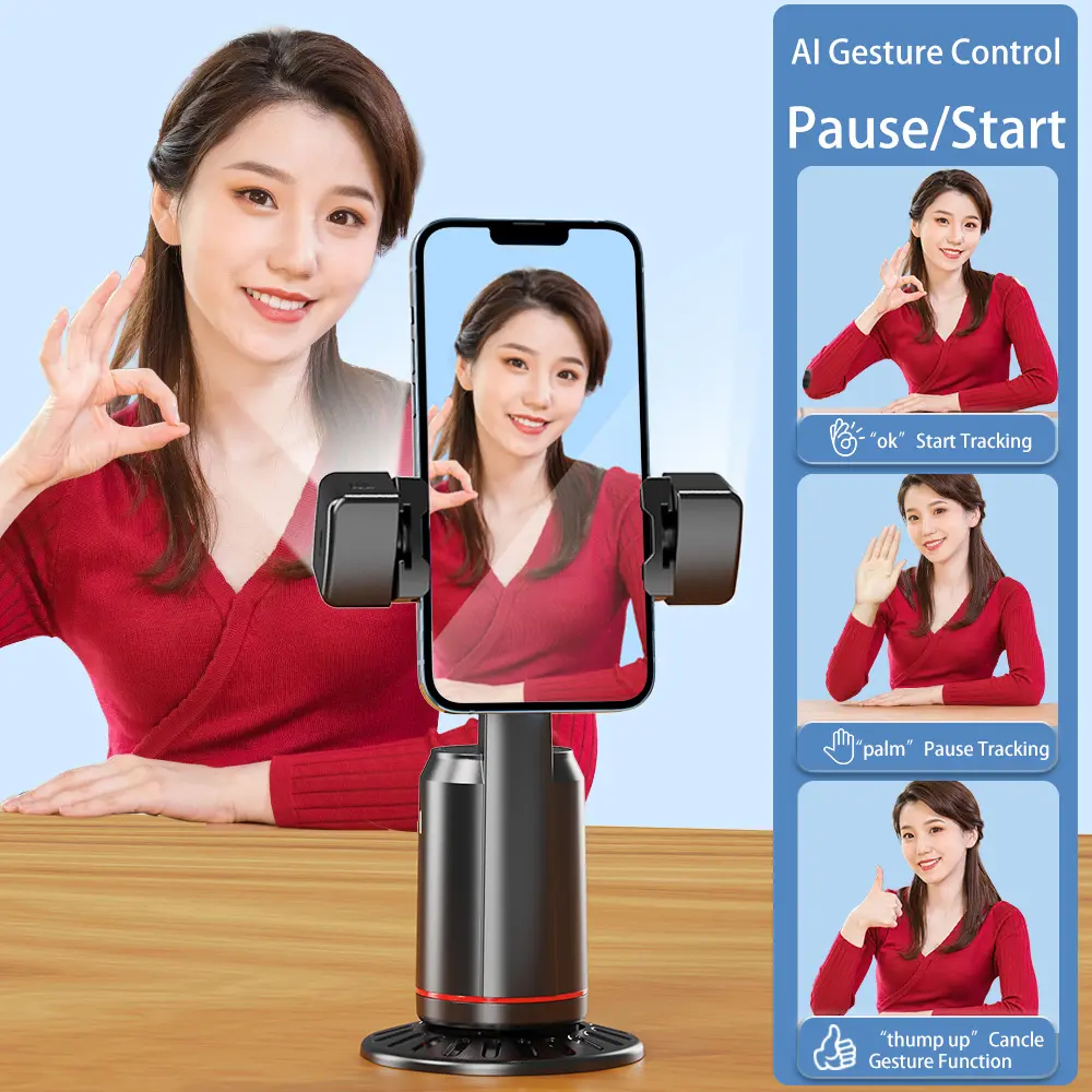 Q02 akıllı yüz izleme telefon tutucu şarj edilebilir pil Selfie sopa 360 derece rotasyon telefon tutucu