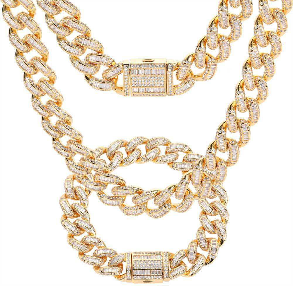 24K Gold Cuban Link Chain Iced Out Men's Jewelry Set