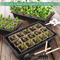 Kit de 4 plateaux de semis rectangulaires avec pots en tourbe biodégradable, trous de drainage, étiquettes et couvercles - Noir