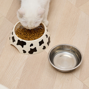 Tigela de Comida para Animais de Estimação com Design de Vaca Branca, Antiderrapante, Tigela de Plástico para Gato e Cachorro, Tigela de Água em Aço Inoxidável - Product Image 4