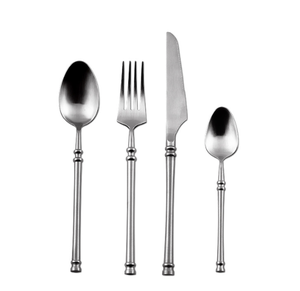 DFC0317 Juego de Cubiertos de Metal Plateado Estilo Bambú con Acabado Brillante Personalizado al por Mayor con Caja de Plástico Portátil - Product Image 1