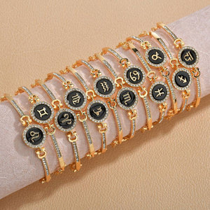Commercio all'ingrosso cubic zirconia diamante perline pavimentazione in ottone braccialetto 12 zodiaco canta fascino catena braccialetto donne regolabili - Product Image 1