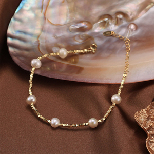 Nuovo Bracciale in Argento Sterling S925 Placcato Oro 14K con Perle Barocche Naturali d'Acqua Dolce e Stella d'Oro Spezzata, Regalo per Donne - Product Image 4