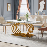 Table à manger Tribesigns de 63 pouces, design luxueux, plateau en faux marbre blanc et or, base en métal doré géométrique, pour 6 personnes