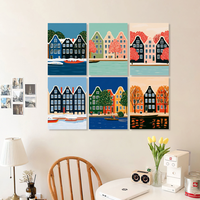 Kit de Peinture par Numéros sur Toile, Décoration Murale, Lot de 6 Mini Maisons de Canal d'Amsterdam, Vente Directe en Gros et Dropshipping