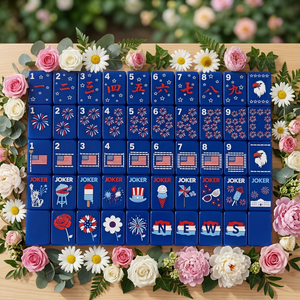 Juego de Mahjong Americano de Acrílico Azul con Temática Patriótica, con Patas de Acero Inoxidable, para 4 Jugadores, Réplica de Oh My Mahjong en Venta - Product Image 1