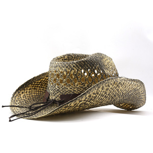 Chapeau de cowboy en paille tissée à motif <span class=keywords><strong>serpent</strong></span> unisexe de haute qualité avec découpes ventilées et boucle en crâne de taureau, décontracté, pour l'extérieur, quatre saisons - Product Image 2