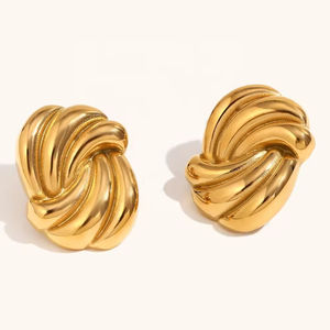 Ventes directes d'usine de boucles d'oreilles en acier inoxydable de créateur de luxe pour les femmes plaqué or ligne ovale Style à la mode fête - Product Image 4