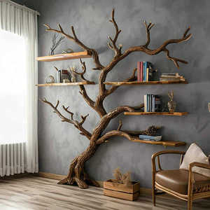 <span class=keywords><strong>Scaffale</strong></span> <span class=keywords><strong>in</strong></span> <span class=keywords><strong>Legno</strong></span> <span class=keywords><strong>Massello</strong></span> a Forma di Albero, Libreria Fluttuante con Bordo Naturale, Mensole da Parete per Esposizione - Product Image 1