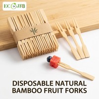 Vente en gros de fourchettes à fruits jetables en bambou de 3,5 pouces, mini-fourchettes à dessert à 2 dents pour restaurant, buffet, traiteur, service de restauration