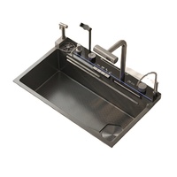 Ensemble de robinet de cuisine et évier encastré noir mat multifonction moderne et flexible, éviers de cuisine en acier inoxydable
