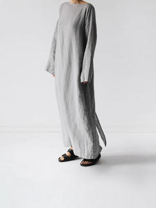 Nouvelle robe longue en coton et lin à manches longues et col unique avec laçage, collection 2025 – Offre Spéciale - Product Image 4