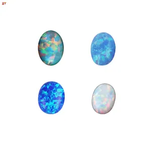 Suministro de fábrica de piedras preciosas ovaladas en stock 2mm 10mm piedra de ópalo de Fuego Azul sintético gemas ovaladas para hacer Cadena de anillo