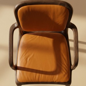Chaise de salle à manger chic de style nordique, structure en bois massif, siège rembourré en cuir, dossier ergonomique pour la maison, l'hôtel, le restaurant PISANO - Product Image 1