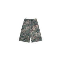Pantaloncini Cargo Lunghi da Uomo Woodland Camo con Passanti per Cintura e Chiusura a Bottone, in Twill di Cotone Lavato Effetto Sbiadito, Modello Baggy Jorts Personalizzabile con Logo