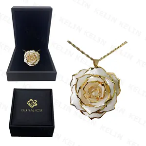 Factory offer elegant jewelry pearl white 24K plated real rose flower pendant necklace