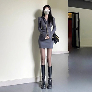 Pure Desire 2023 New German Velvet Sexy Dress Long Sleeve Autumn Winter Slim Fit Bodycon Short Skirt Zipper Hooded Neck Solid - Product Image 3
