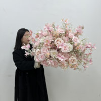 Arreglo Floral Grande de Rosas para Mesa de Boda, 50 cm, 60 cm, 70 cm, 80 cm, Centros de Mesa Florales, Bola de Flores Artificiales en Color Blanco Marfil y Borgoña