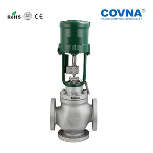 Vanne de régulation électrique à trois voies à dérivation et fusion pour vapeur et huile à haute température avec signal de sortie électronique 4-20 mA - Product Image 1