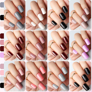 576 <span class=keywords><strong>faux</strong></span> ongles carrés courts brillants colorés à presser, avec pointe française blanche et noire, 24 couleurs unies rose et beige - Product Image 5