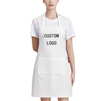 Tablier blanc vierge en polyester lavable avec logo personnalisé, 1 grande poche et sangle de cou réglable pour la cuisine, la pâtisserie, les cafés et les restaurants
