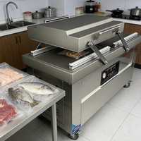 Machine d'emballage sous vide semi-automatique électrique à double chambre 500PD avec coffret en bois pour la conservation des aliments en usine et en magasin
